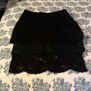 Zara Black Layered Midi Skirt with leather and lace layers